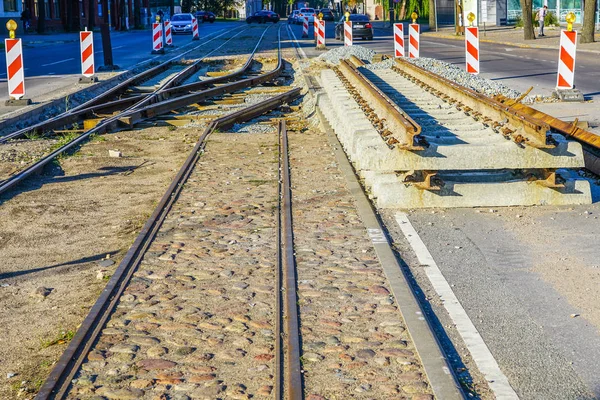 Replacement of tram rails, railroad reconstruction in city — Stock Photo, Image