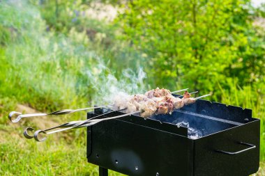 bir barbekü bir şiş üzerinde et kavurma