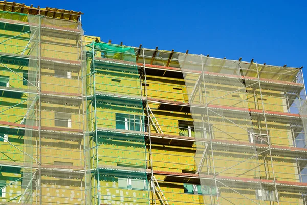 Steigers Rondom Het Huis Thermische Isolatie Van Gevel Van Het — Stockfoto