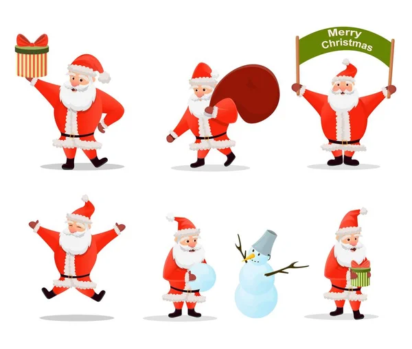 Karikatür Noel çizimleri beyaza izole edilmiş. Komik, mutlu Noel Baba karakteri. Noel kartları, afişler, etiketler ve etiketler için.