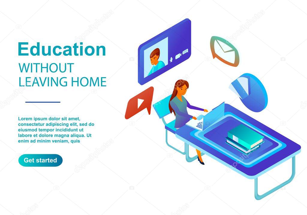 Isometric illustration of a Education. Made with gradients of red orange and blue shades. Background for sites, banners, posters. People holding light bulbs standing on stacks of coins