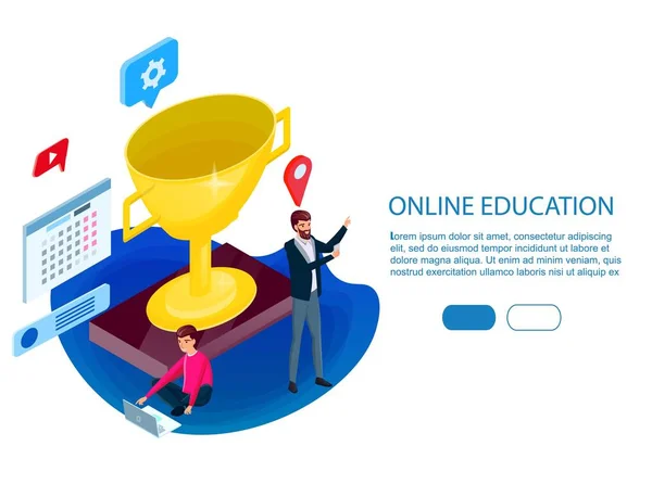 Düz sınav izometrik online, yaratıcı blog yazısı için içerik. Online eğitim kavramı modern tasarım için Web sitesi ve hareket eden. Açılış sayfası şablonu. Düzenlemek ve özelleştirmek kolay. Vektör