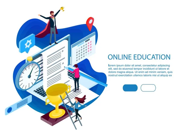 Düz sınav izometrik online, yaratıcı blog yazısı için içerik. Online eğitim kavramı modern tasarım için Web sitesi ve hareket eden. Açılış sayfası şablonu. Düzenlemek ve özelleştirmek kolay. Vektör