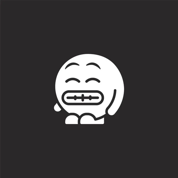 Grinsende Ikone. gefüllt grinsenden Symbol für Website-Design und mobile, App-Entwicklung. grinsende Ikone aus gefüllter Emoji-Sammlung auf schwarzem Hintergrund. — Stockvektor