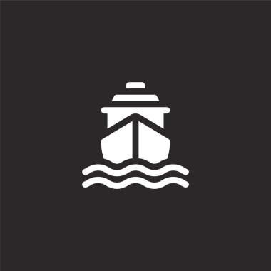 gemi simgesi. Web sitesi tasarımı ve mobil, uygulama geliştirme için doldurulmuş gemi simgesi. siyah arka plan üzerinde izole dolu deniz yaşamı koleksiyonundan gemi simgesi.