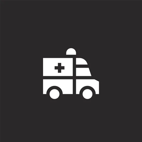 Icono de ambulancia. Icono de ambulancia llena para el diseño del sitio web y el desarrollo de aplicaciones móviles. icono de ambulancia de la colección de servicios de emergencia llenados aislados en fondo negro . — Vector de stock