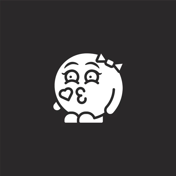 Icono de beso. Icono de beso lleno para el diseño del sitio web y móvil, desarrollo de aplicaciones. beso icono de lleno emoji personas colección aislada sobre fondo negro . — Archivo Imágenes Vectoriales