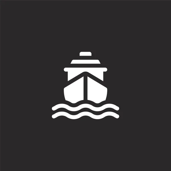 Ikona lodi. Ikona plné lodi pro návrh webu a mobilní, vývoj aplikace. ikona lodě z plněné mořské sbírky izolované na černém pozadí. — Stockový vektor