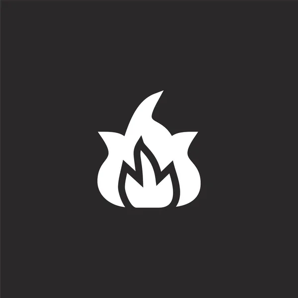 Icono de fuego. Icono de fuego lleno para el diseño del sitio web y móvil, desarrollo de aplicaciones. icono de fuego de la colección llena de rock and roll aislado sobre fondo negro . — Archivo Imágenes Vectoriales
