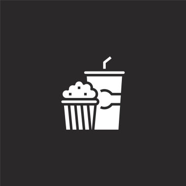 popcorn icon. Filled popcorn icon for website design and mobile, app development. popcorn icon from filled party collection isolated on black background.