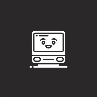 bilgisayar simgesi. Web sitesi tasarımı ve mobil, uygulama geliştirme için doldurulmuş bilgisayar simgesi. siyah arka plan üzerinde izole dolu sevimli teknoloji koleksiyonundan bilgisayar simgesi.