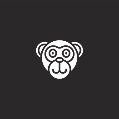 maymun simgesi. Web sitesi tasarımı ve mobil, uygulama geliştirme için doldurulmuş maymun simgesi. siyah arka plan üzerinde izole dolu hayvan avatarları koleksiyonundan maymun simgesi.