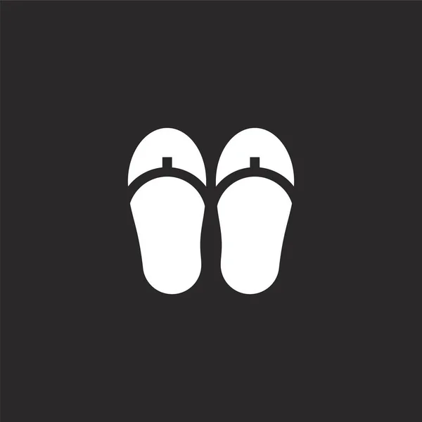 Flip flops ícone. Ícone de chinelos preenchido para design de site e desenvolvimento de aplicativos móveis. flip flops ícone de coleção de viagens preenchido isolado no fundo preto . — Vetor de Stock