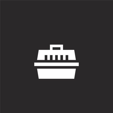 köpek taşıyıcı simgesi. Web sitesi tasarımı ve mobil, uygulama geliştirme için doldurulmuş köpek taşıyıcı simgesi. siyah arka plan üzerinde izole dolu evcil hayvan koleksiyonundan köpek taşıyıcı simgesi.