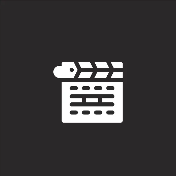 Icona del clapperboard. Icona clapperboard riempito per la progettazione di siti web e mobile, lo sviluppo di app. icona clapperboard da riempito collezione multimediale musicale isolato su sfondo nero . — Vettoriale Stock