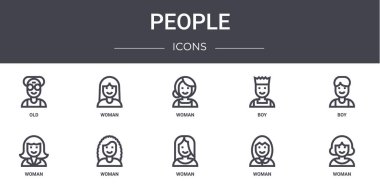 İnsanlar konsept çizgisi simgeleri. Web, logo, ui / ux için kullanılabilir simgeler içerir. Örneğin kadın, çocuk, kadın, erkek,