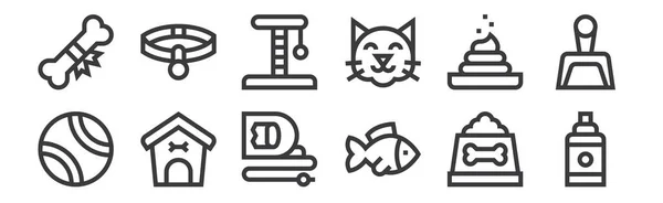 Set Linear Pet Shop Icons Thin Outline Icons Shampoo Fish — Stock Vector