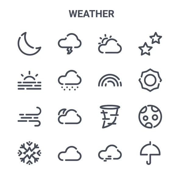 Set Van Weerconcept Vector Lijn Pictogrammen 64X64 Dunne Slag Iconen — Stockvector