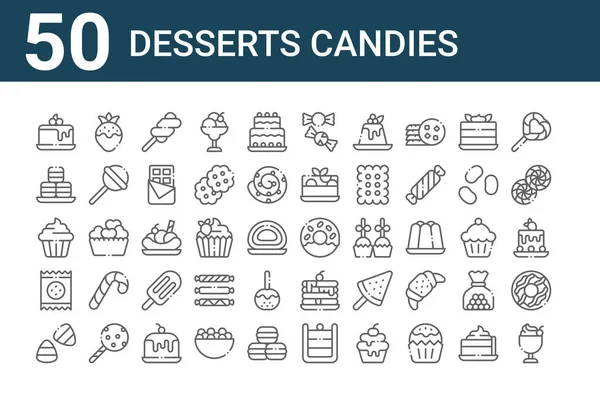 Set Desserts Candies Icons Outline Thin Line Icons Ice Cream — Stock Vector