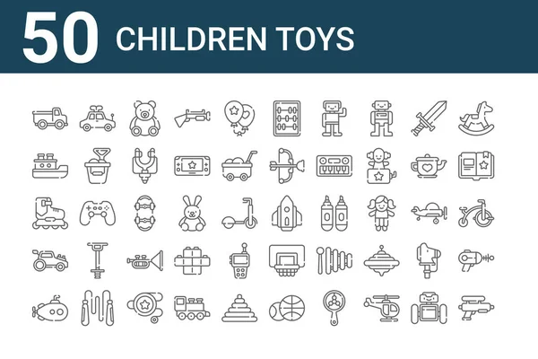 Set Children Toys Icons Outline Thin Line Icons Water Gun — Stock Vector