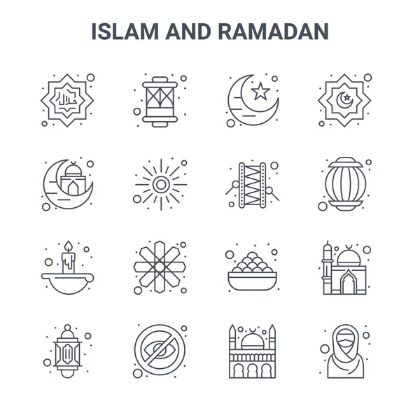 Conjunto Iconos Línea Vectorial Concepto Islam Ramadán 64X64 Iconos Trazo — Archivo Imágenes Vectoriales