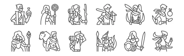 Lineare Avatarsymbole Für Rollenspiele Dünne Umrisse Symbole Wie Ninja Drache — Stockvektor