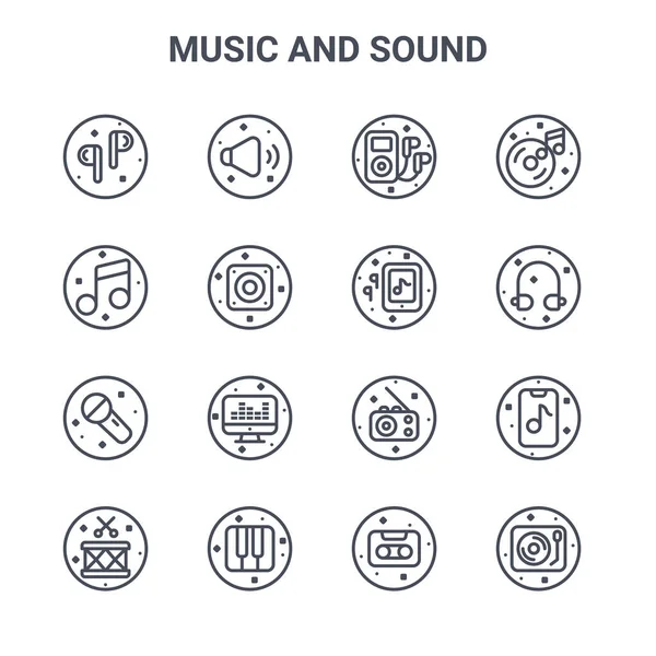 Conjunto Iconos Línea Vectorial Concepto Música Sonido 64X64 Iconos Trazo — Archivo Imágenes Vectoriales