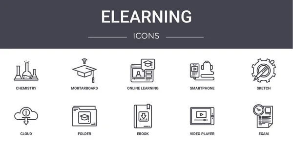 Elearning Concept Line Icons Set Contiene Iconos Utilizables Para Web — Vector de stock