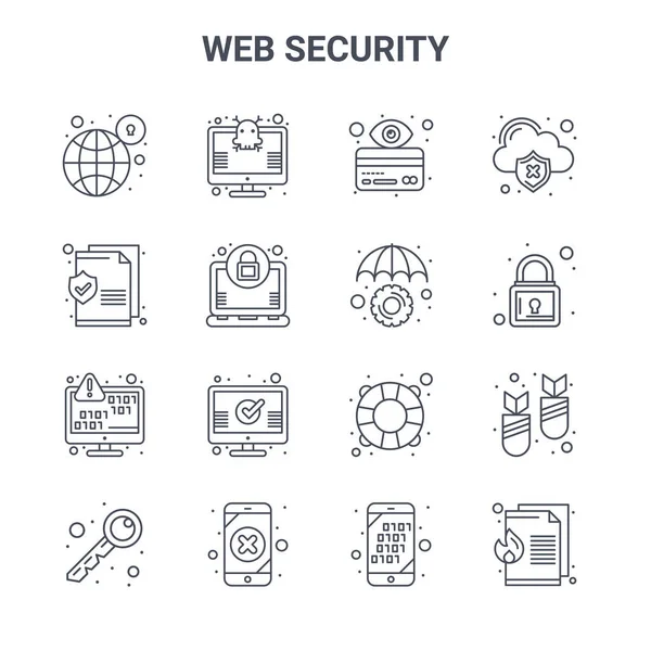 Conjunto Iconos Línea Vectorial Concepto Seguridad Web 64X64 Iconos Trazo — Vector de stock