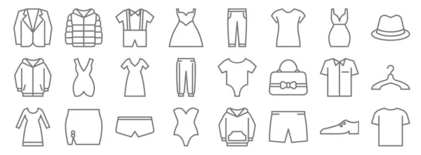 Garderobenzeile Symbole Lineares Set Qualitätsvektorzeilen Set Wie Shirt Kurz Badeanzug — Stockvektor