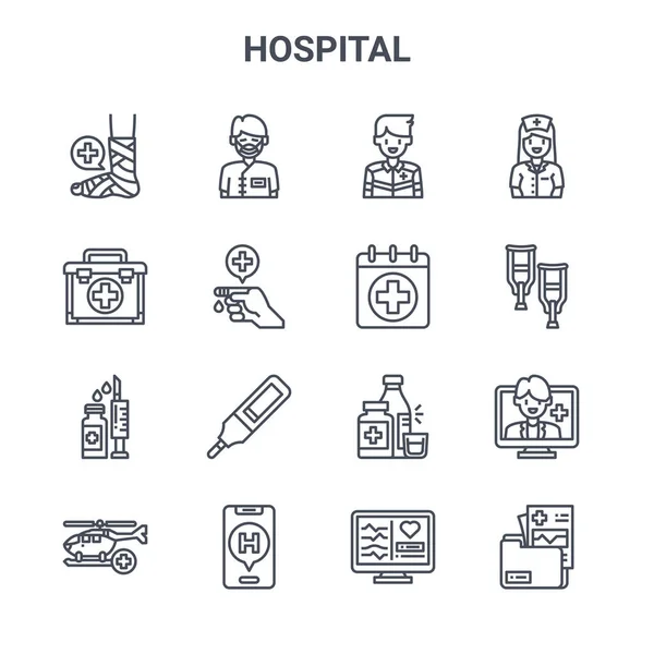 Ensemble Icônes Ligne Vectorielle Concept Hospitalier 64X64 Icônes Avc Minces — Image vectorielle