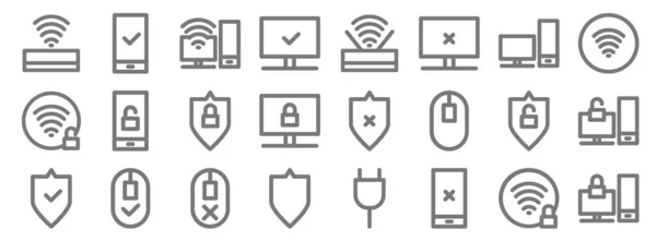 Iconos Línea Hardware Computadora Conjunto Lineal Conjunto Línea Vectorial Calidad — Vector de stock