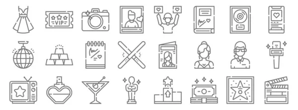 Fame Line Icons Linear Set Quality Vector Line Set Clapperboard — Stock Vector