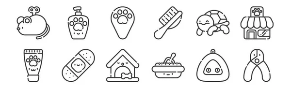 Set Linear Pets Icons Thin Outline Icons Nail Clipper Tray — Stock Vector