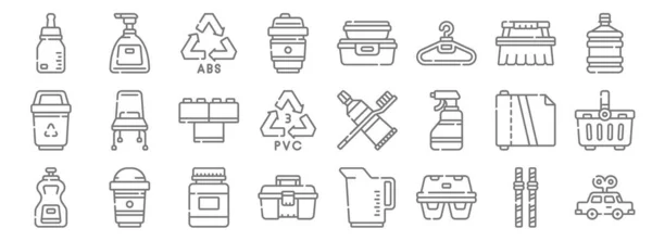 Plastic Producten Lijn Pictogrammen Lineaire Verzameling Kwaliteit Vector Lijn Set — Stockvector