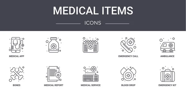 Artículos Médicos Concepto Línea Iconos Conjunto Contiene Iconos Utilizables Para — Archivo Imágenes Vectoriales