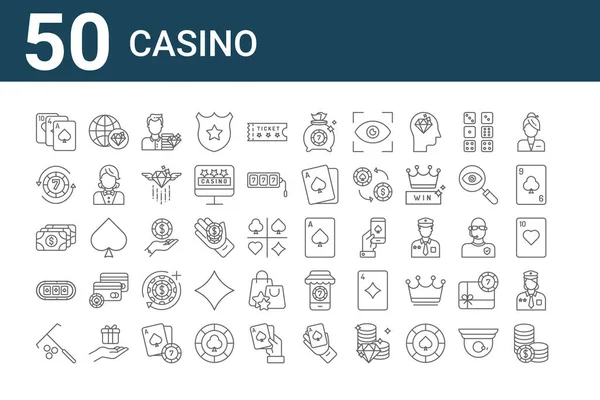 Ensemble Icônes Casino Contour Des Icônes Ligne Mince Telles Que — Image vectorielle