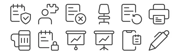 Set Linear Work Office Supply Icons Thin Outline Icons Interface — Stock Vector