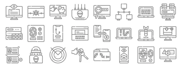 Иконки Хакерской Линии Линейное Множество Набор Векторов Качества Таких Осторожность — стоковый вектор