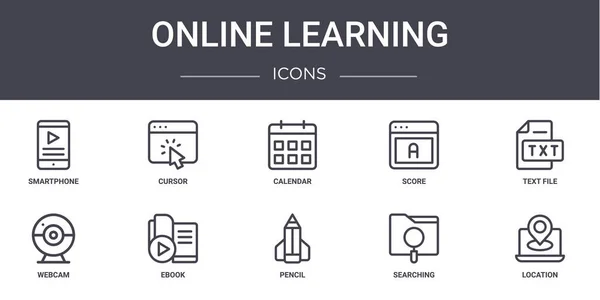 Ligne Concept Apprentissage Ligne Icônes Ensemble Contient Des Icônes Utilisables — Image vectorielle