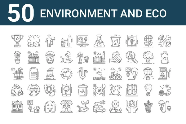 Conjunto Iconos Ambientales Ecológicos Esbozar Iconos Línea Delgada Como Bioenergía — Archivo Imágenes Vectoriales