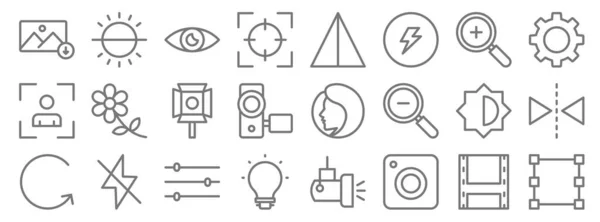 Symbole Der Fotografielinie Lineares Set Qualitätsvektorzeilensatz Wie Webcam Licht Schleife — Stockvektor