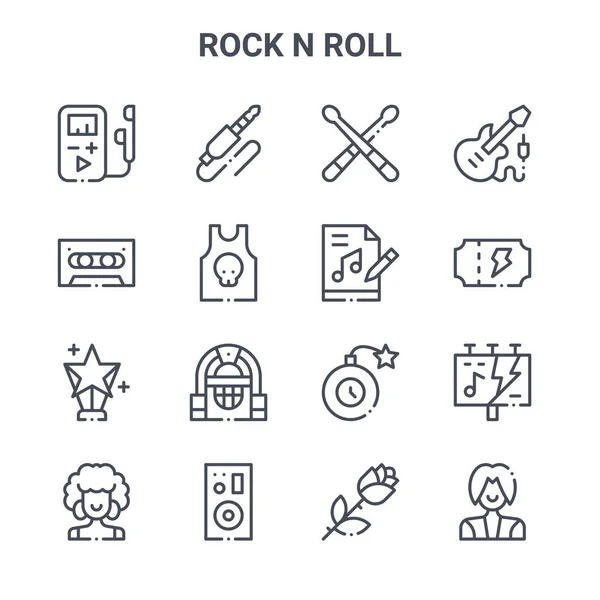 Conjunto Iconos Línea Vectorial Concepto Rock Roll 64X64 Iconos Trazo — Vector de stock