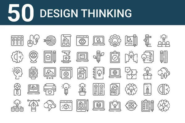 Conjunto Iconos Pensamiento Diseño Esbozar Iconos Línea Delgada Como Cerebro — Vector de stock