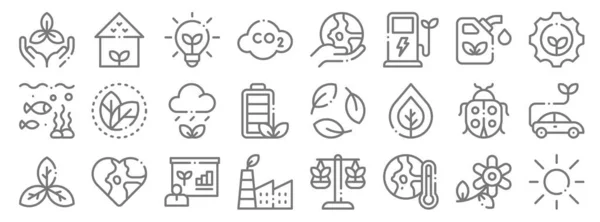 Ökologische Linie Symbole Lineares Set Qualitätsvektorleitungssatz Wie Sonne Globale Erwärmung — Stockvektor