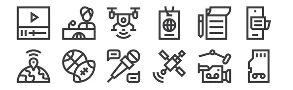 Lineare Nachrichtensymbole Dünne Umrisse Symbole Wie Speicherkarte Satellit Nachrichten Notebook — Stockvektor