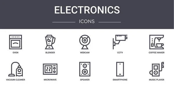 Electrónica Concepto Línea Iconos Conjunto Contiene Iconos Utilizables Para Web — Vector de stock