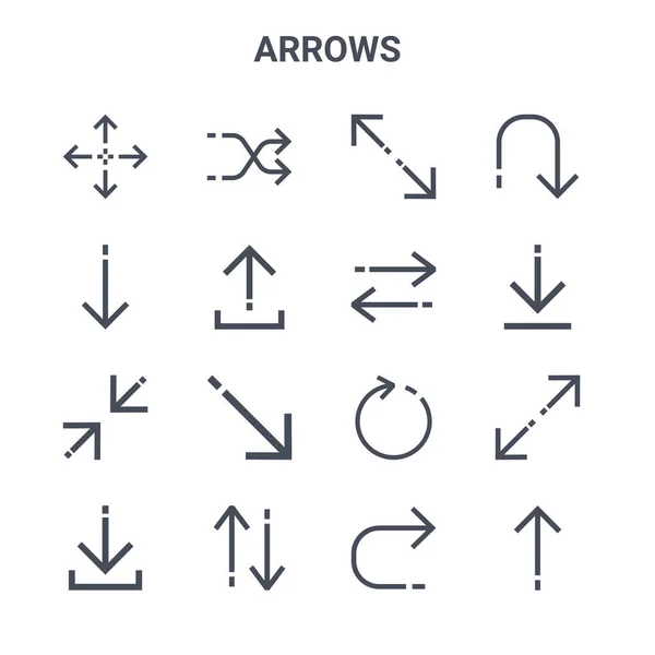 一组16个箭头概念矢量线图标 64X64细笔划图标 如拖动箭头 向下箭头 向上向下 向上箭头 — 图库矢量图片
