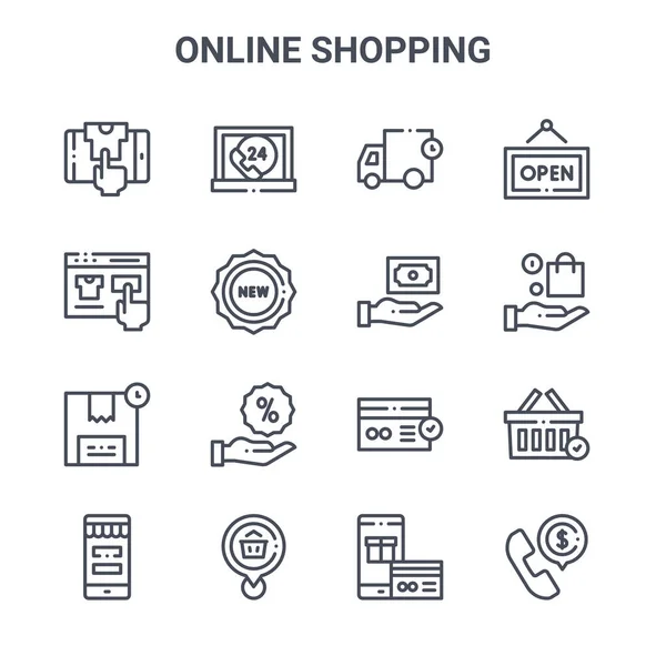 Set Online Shopping Concept Vector Line Icons 64X64 Thin Stroke — Stock Vector