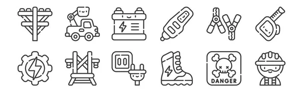 Set Linear Electrician Tools Elements Icons Thin Outline Icons Electrician — Stock Vector